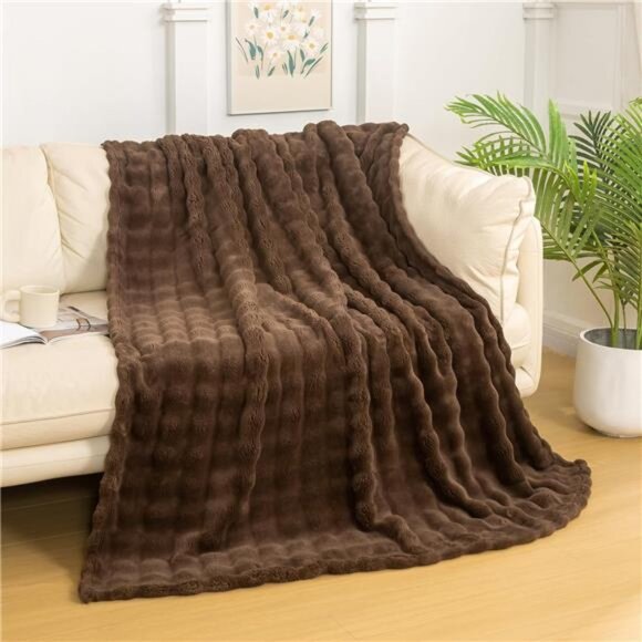 3D Bubble Throw Blanket Luxury Soft Warm Cozy Brown Twin Size Home Decor Gift - Picture 1 of 7